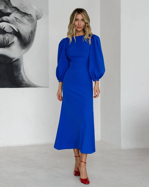 Kornblumenfarbenes ausgestelltes Midikleid mit Büffeln 