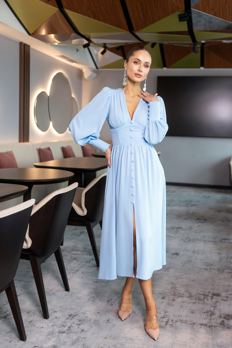 Midikleid mit Zierknöpfen blau 