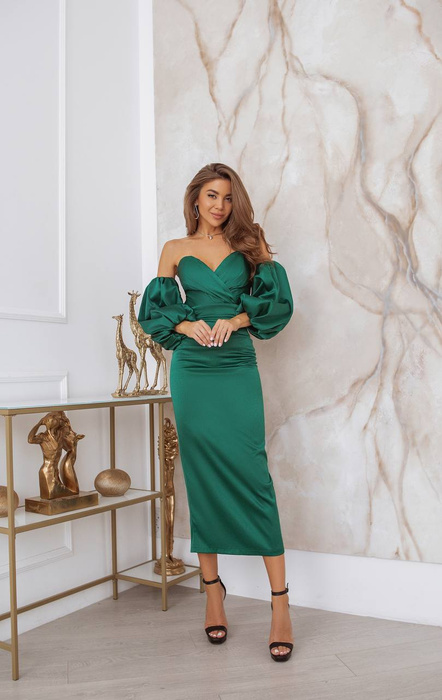 Elegancka dopasowana gorsetowa sukienka Kristall w  kolorze zielonym