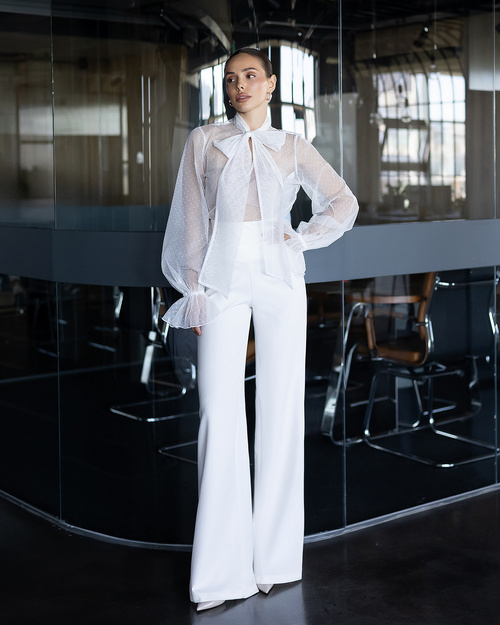 Elegante langärmelige Organzabluse für Damen beige 