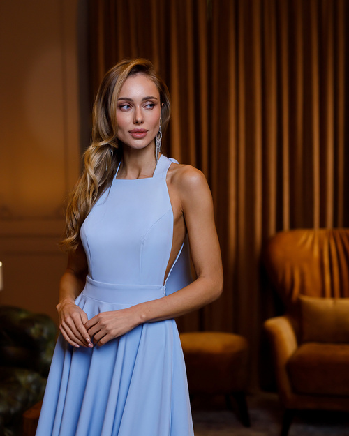Elegantes, ärmelloses, ausgestelltes Midikleid mit Bindeband im Rücken - blau 