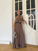 Kombinezon damski maxi mokka z wiązaniem na szyi – elegancki fason oversize 