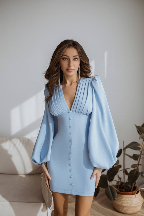 Minikleid mit voluminösen Ärmeln in Blau