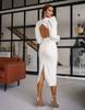 Milchiges Midikleid mit offenem Rücken und Puffärmeln