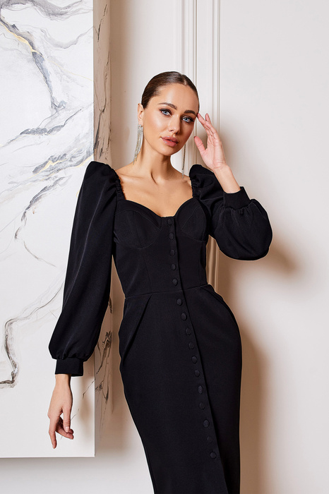 Elegantes schwarzes trägerloses Midikleid mit Rüschenbesatz