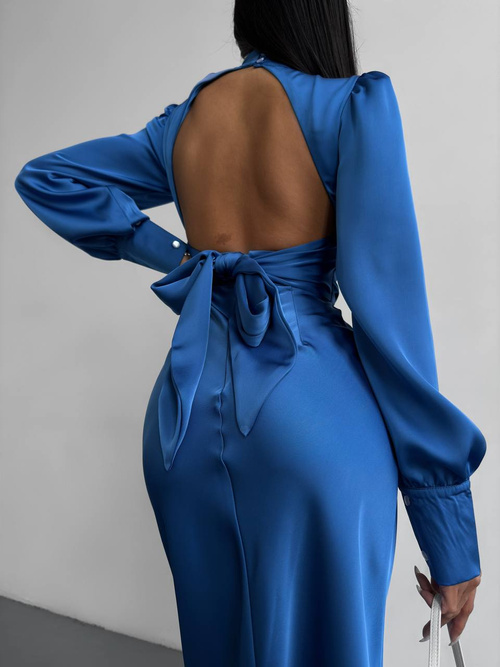 Raja Midikleid aus Satin mit offenem Rücken und Schleife - blau