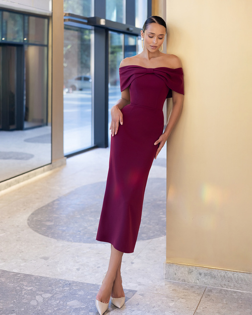 Mira - Midikleid mit offenen Schultern - burgunderrot
