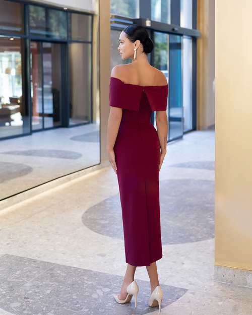 Mira - Midikleid mit offenen Schultern - burgunderrot