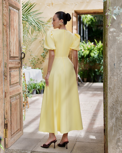 Midikleid mit kurzen Buffetärmeln - gelb