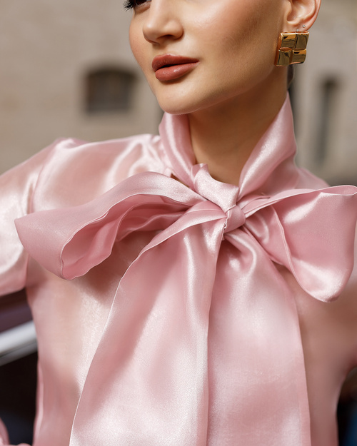 Elegante langärmelige Organza-Puderbluse für Damen