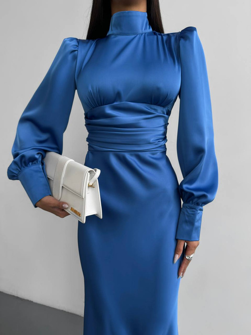 Raja Midikleid aus Satin mit offenem Rücken und Schleife - blau