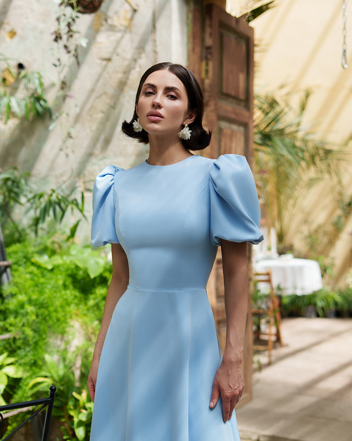 Midikleid mit kurzen Buffetärmeln - blau