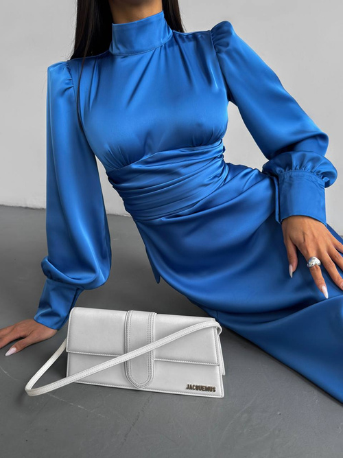 Raja Midikleid aus Satin mit offenem Rücken und Schleife - blau