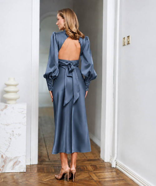 Raja Midikleid aus Satin mit offenem Rücken und Schleife - braun