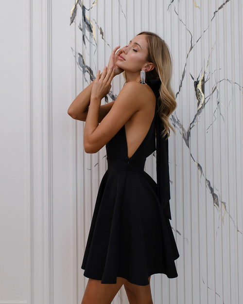 Elegantes, ärmelloses, ausgestelltes Midikleid mit Schnürung im Rücken - schwarz