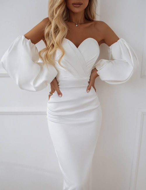 Elegancka dopasowana gorsetowa sukienka Kristall midi w kolorzre mlecznym