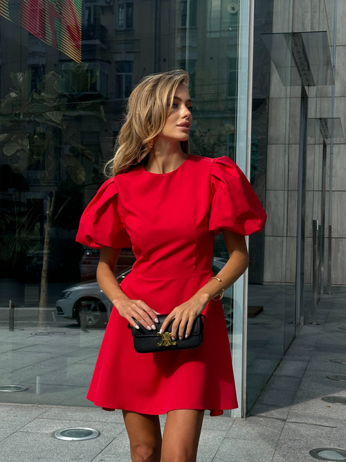 Schwarzes ausgestelltes Minikleid von Vanessa mit Puffärmeln