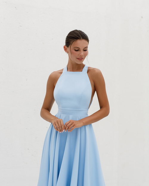 Elegantes, ärmelloses, ausgestelltes Midikleid mit Bindeband im Rücken - blau 