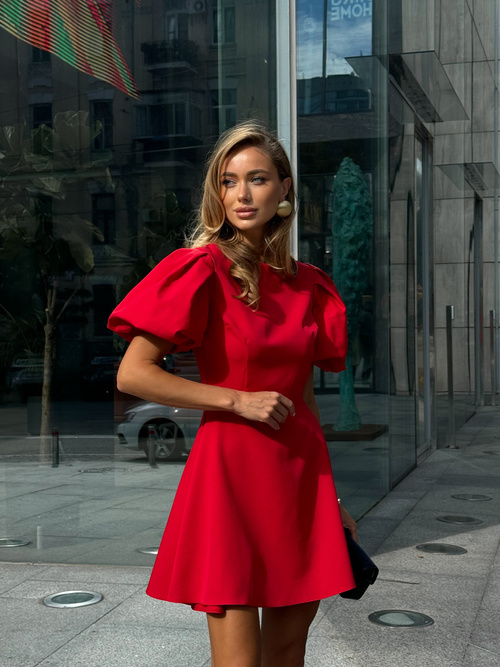 Schwarzes ausgestelltes Minikleid von Vanessa mit Puffärmeln