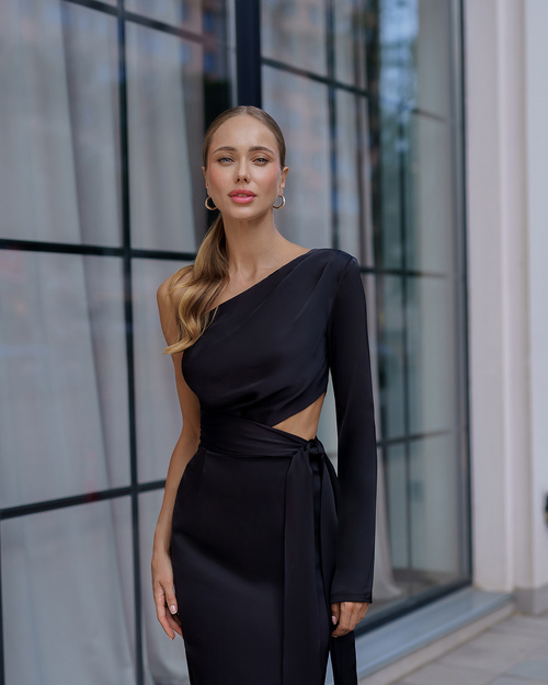 Schwarzes asymmetrisches Kleid mit Schleifen + große Größen!!!