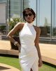 Raja Midikleid aus Satin mit offenem Rücken und Schleife - pistazienfarben 