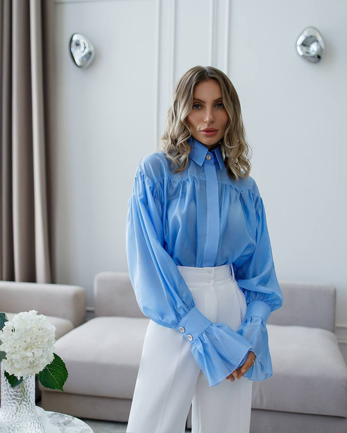 Elegantes langärmeliges Damen-T-Shirt in Blau 