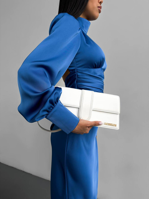 Raja Midikleid aus Satin mit offenem Rücken und Schleife - blau