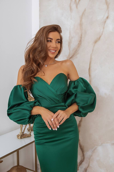 Elegancka dopasowana gorsetowa sukienka Kristall w  kolorze zielonym