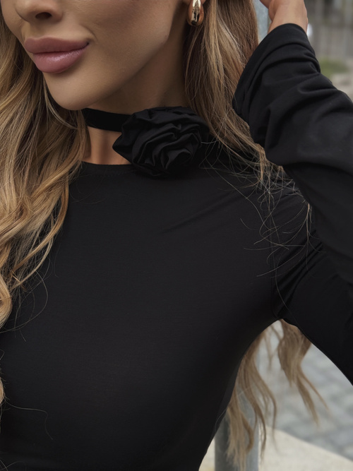 Elegancka  sukienka maxi z wiskozy z długim rękawem czarna