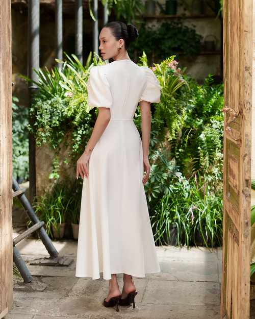 Midikleid mit kurzen Buffetärmeln - creme 